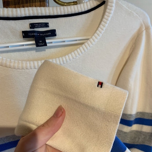 NWOT Tommy Hilfiger women's long sleeve size m Blue  White Stripes Pima Cotton - Picture 3 of 5